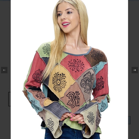 Yak N Yeti Tops - Y125 NWT Yak N Yeti Jungle Dreams Boho Patchwork Multi Color Bell Sleeve Top